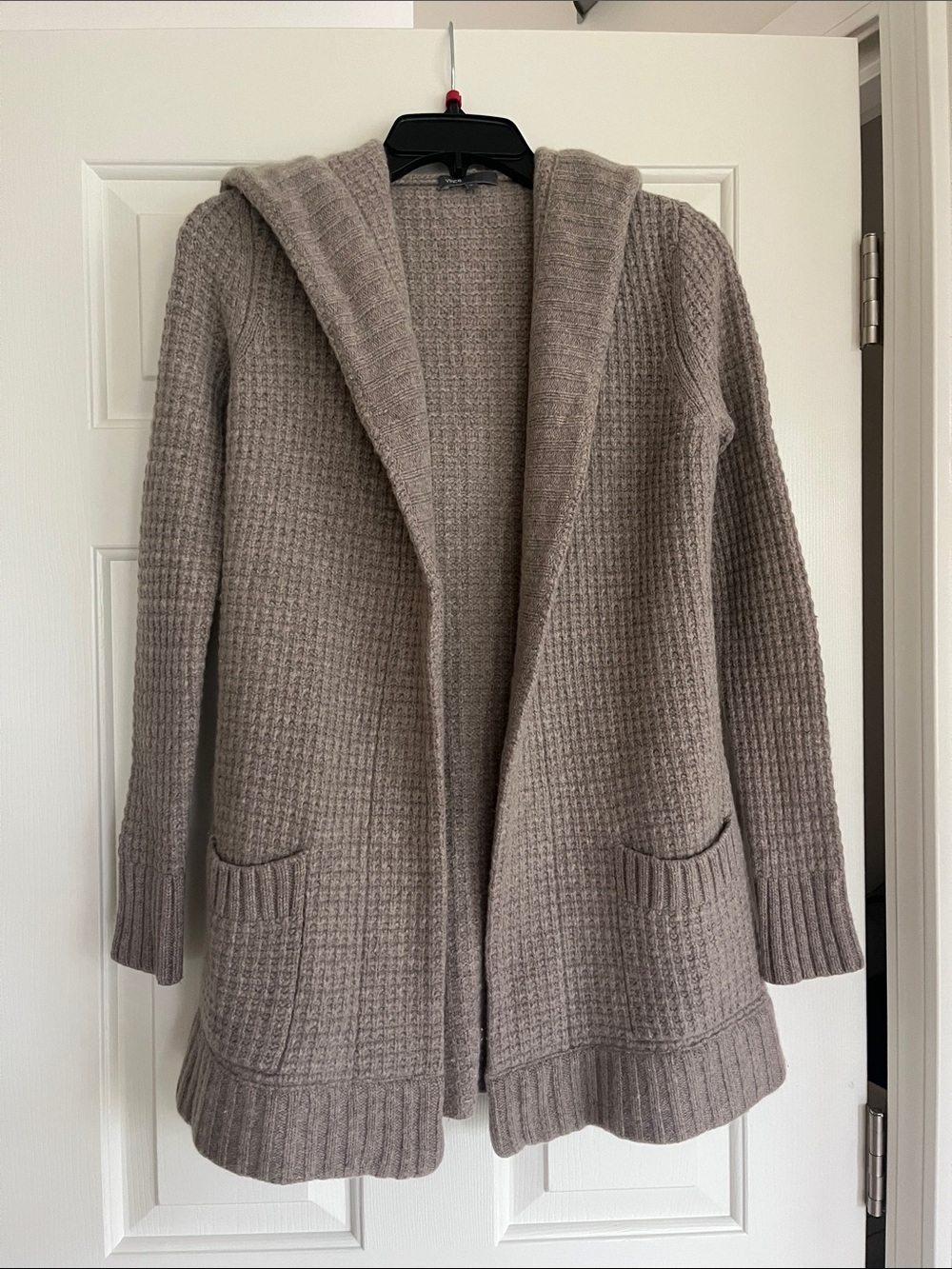 Vince Hooded Open-Front Knit Cardigan - Taupe